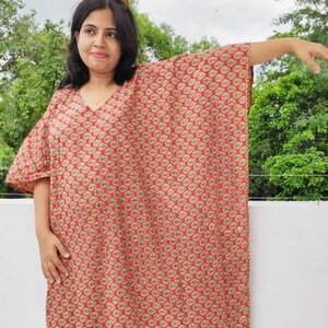 Cotton Caftan Kaftan Maxi Dress Beach Cover Up Caftan Indian Cotton Dress Handblock print Tunic Gown Maternity Robe image 2