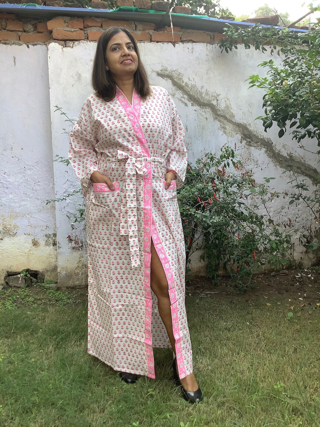 Pink Cotton Kimono Robes for Women Indian Dressing Gown Unisex ...