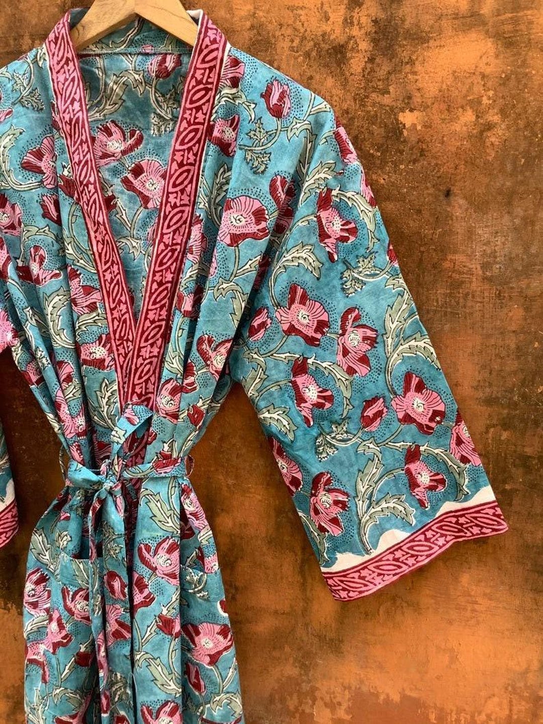 Cotton Kimono Robes for Women Indian Dressing Gown Unisex Blockprint ...