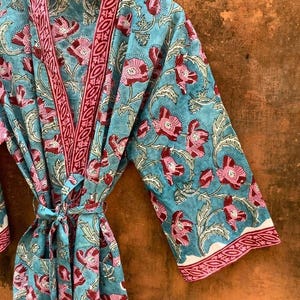 Cotton Kimono Robes for Women Indian Dressing Gown Unisex Blockprint Beach Cover ups Bridesmaid Gifts
