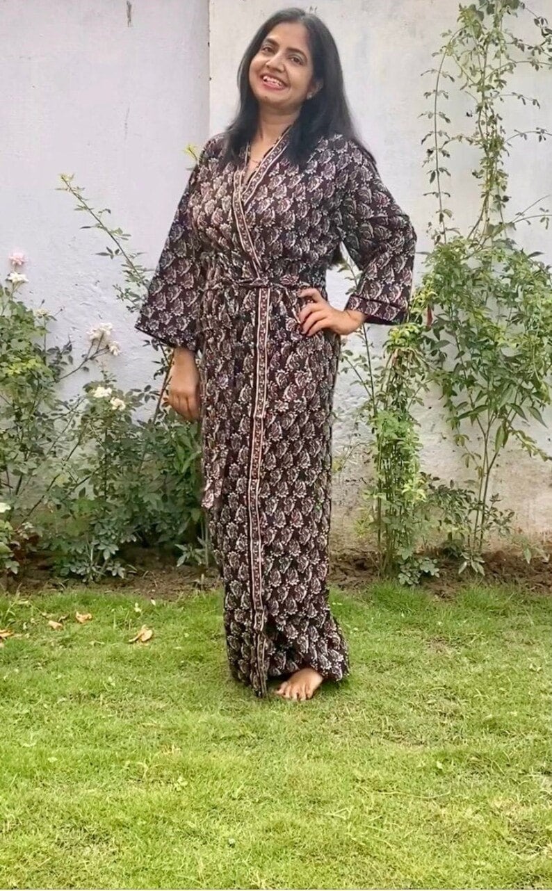 Indigo Cotton Kimono Robes for Women Indian Dressing Gown - Etsy