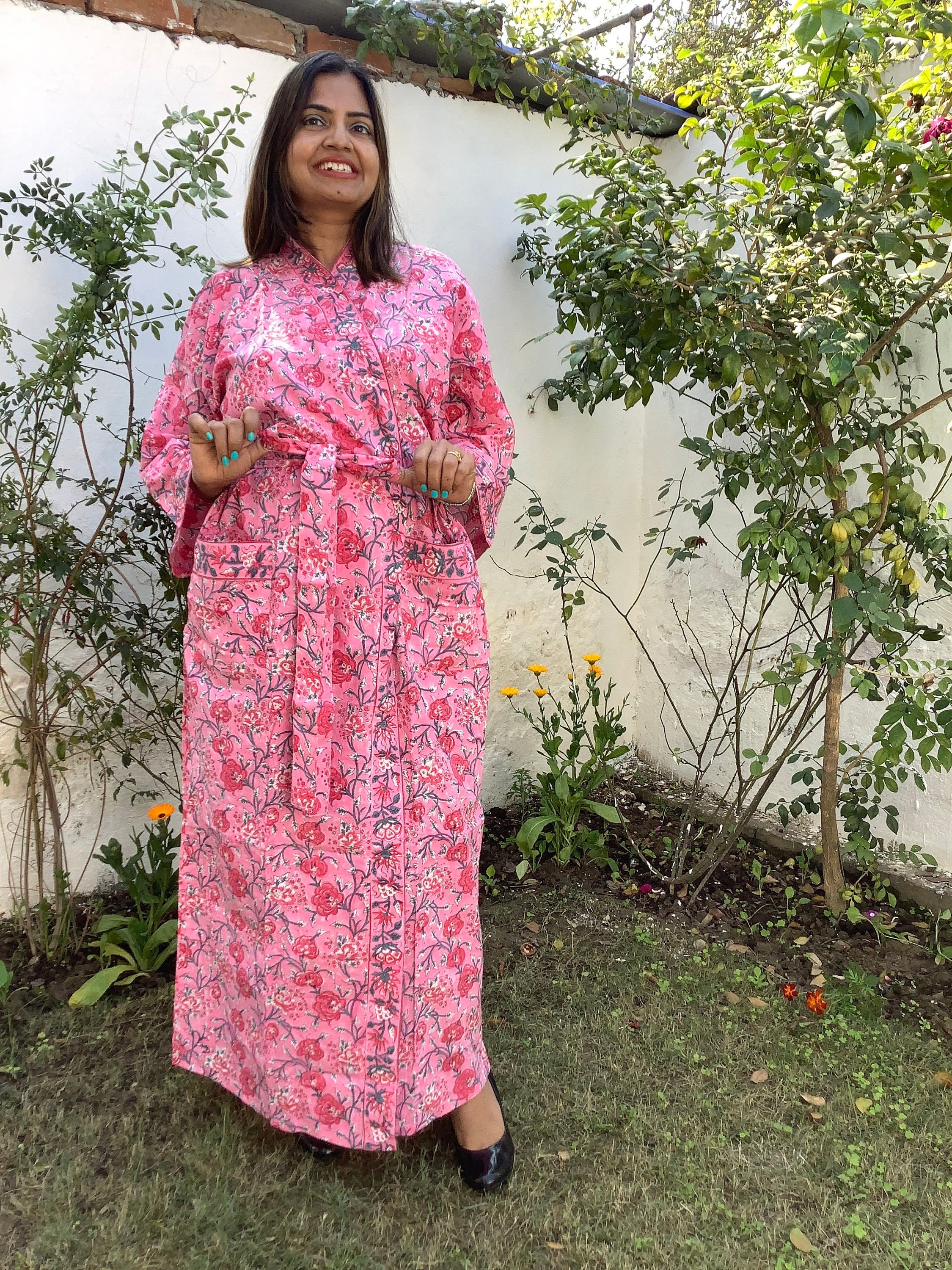 Blockprint Cotton Kimono Robes for Women Indian Dressing Gown Blockprint Handmade- custom length and size