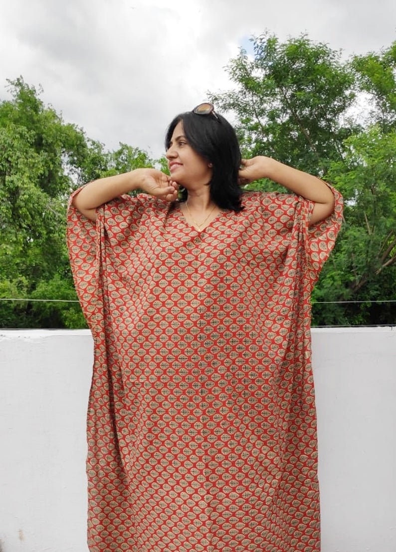 Cotton Caftan Kaftan Maxi Dress Beach Cover Up Caftan Indian Cotton Dress Handblock print Tunic Gown Maternity Robe image 4