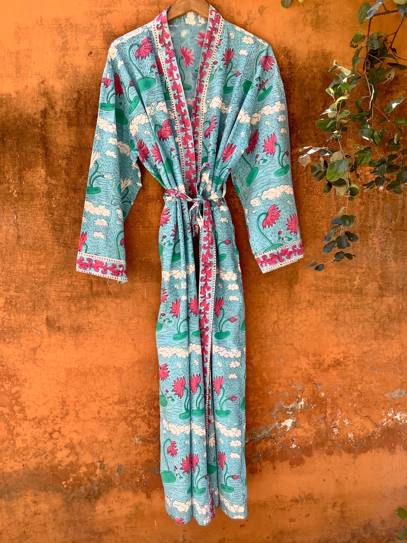 Cotton Kimono Robes for Women Indian Dressing Gown Unisex Blockprint