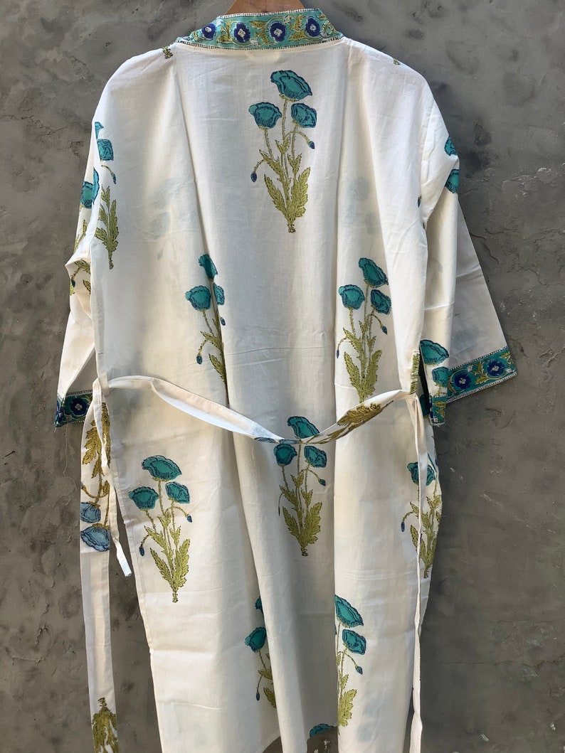 Block Print Robes Cotton Kimono Robe Kimono Robes Dressing Etsy