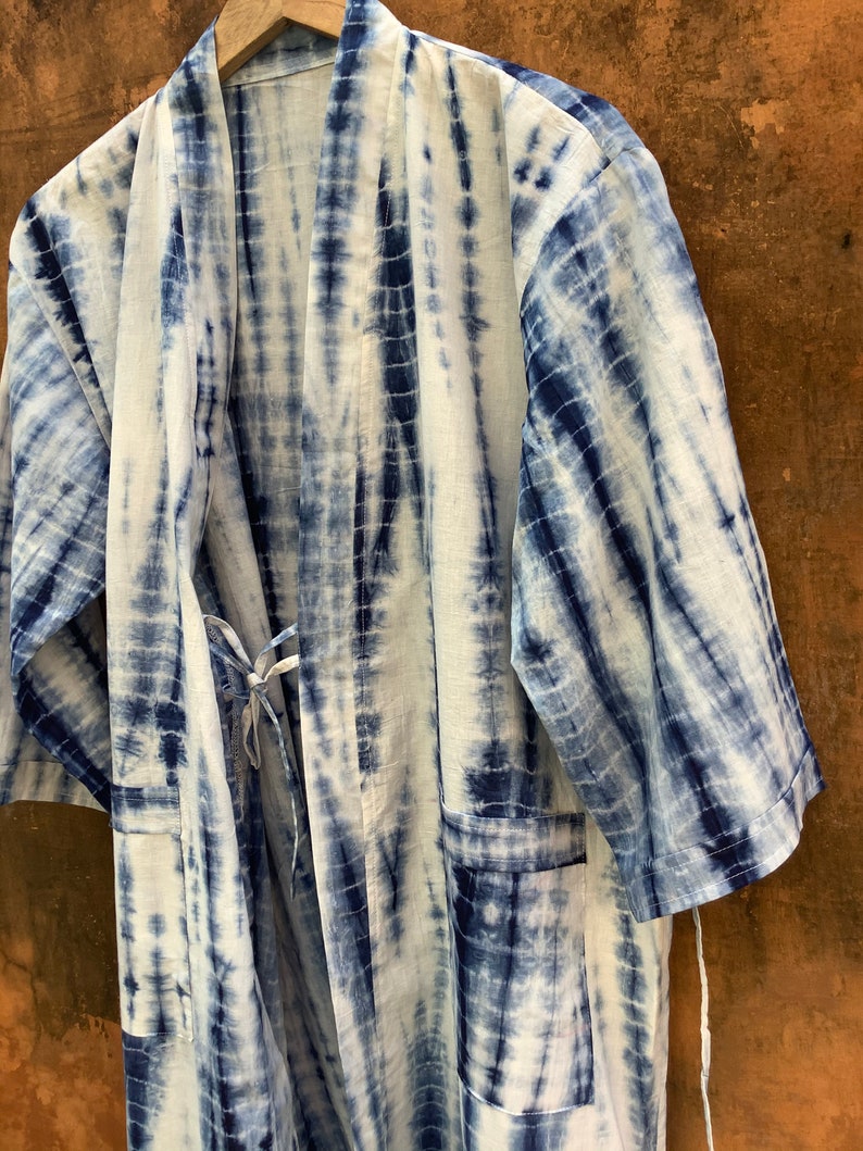 Indigo dyed kimono cardigan, Cotton Kimono Robe, Bridal Robe, Kimono Robe, Beach Cover-up, Bridesmaid Robe, Cotton robe, bath robe image 4