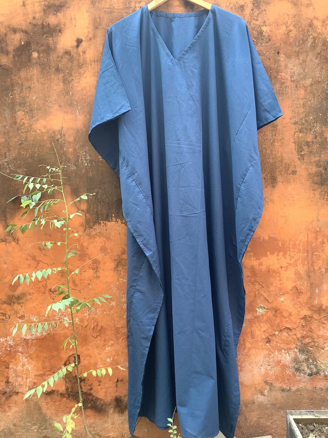 Indigo Cotton Kaftan Dress Blue Caftan Vacation Dress Etsy