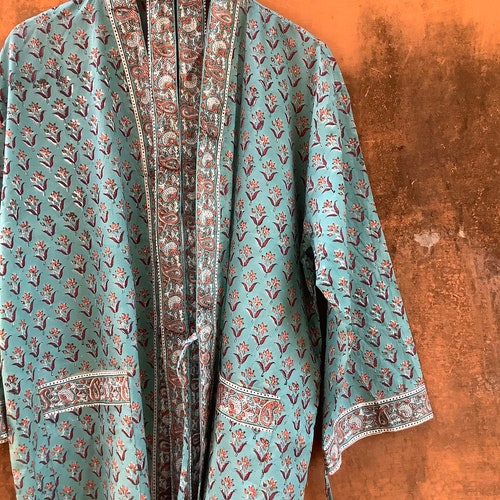 Indigo Cotton Kimono Robes for Women Indian Dressing Gown - Etsy