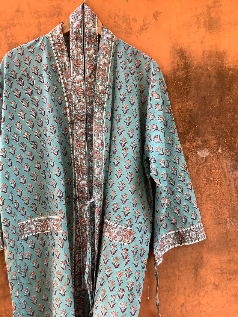 Teal Cotton Kimono Robes for Women Indian Dressing Gown Unisex Etsy UK