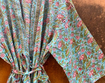 Block print Cotton  Kimono Robes for Women Indian Dressing Gown Unisex Blockprint Beach Cover ups Bridesmaid Gifts