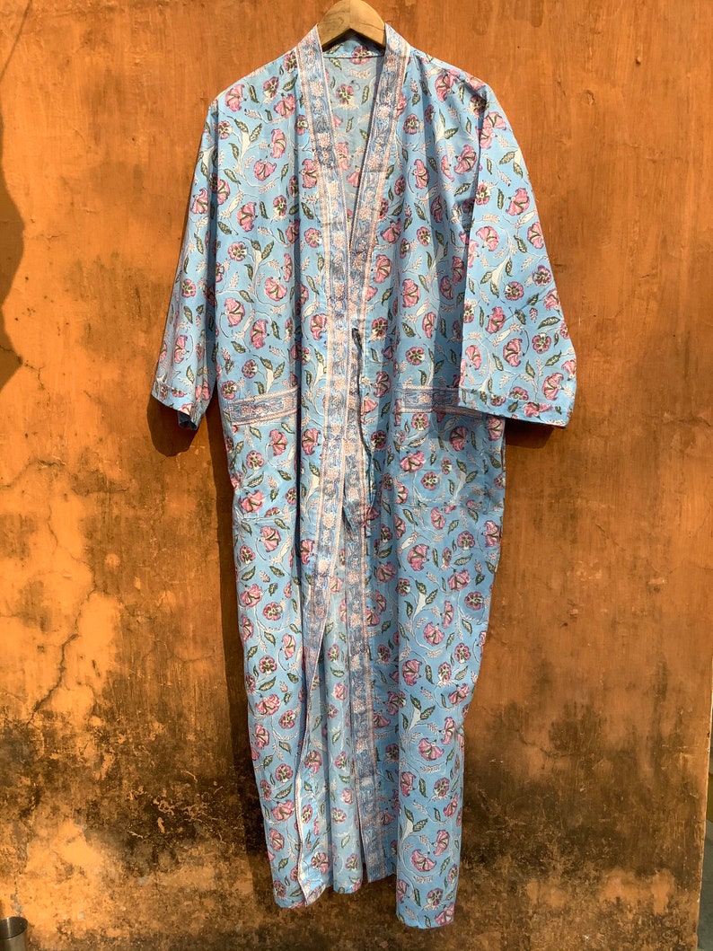 Cotton Kimono Robes for Women Indian Dressing Gown Unisex Blockprint Beach Cover ups Bridesmaid Gifts Plus size Robes Plus size Clothing