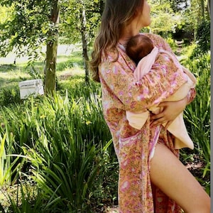 Hand Block Cotton Kimono Robes for Women Indian Dressing Gown Unisex Blockprint Beach Cover ups Bridesmaid Gifts