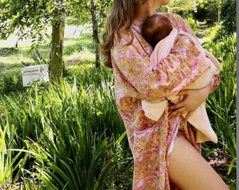 Hand Block Cotton Kimono Robes for Women Indian Dressing Gown Unisex Blockprint Beach Cover ups Bridesmaid Gifts