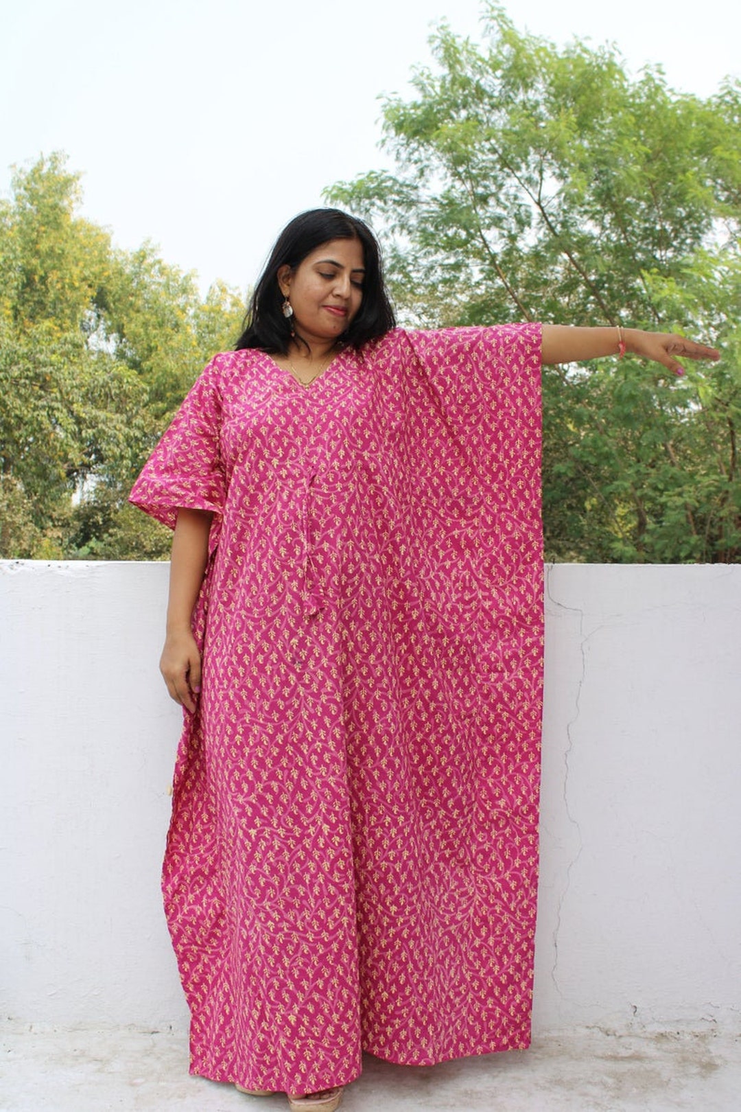 Pink Paisley Cotton Caftan Indian Dress Blockprint Summer - Etsy