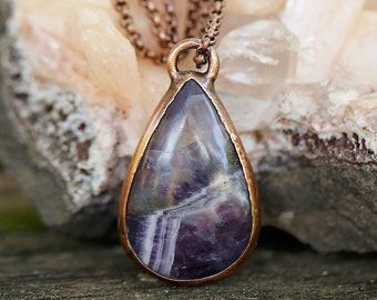 Amethyst Pendant Necklace - Amethyst Talisman - Amethyst Necklace - Copper Pendant - Copper Jewelry - Electroform Necklace