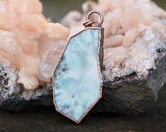 Larimar Pendant Necklace - Blue Larimar Jewelry - Crystal Pendant Necklace - Copper Electroform Jewelry