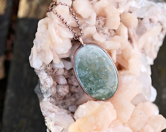 Jasper Pendant Necklace - Green Jasper Necklace - Green Stone Pendant - Copper Electroform Jewelry