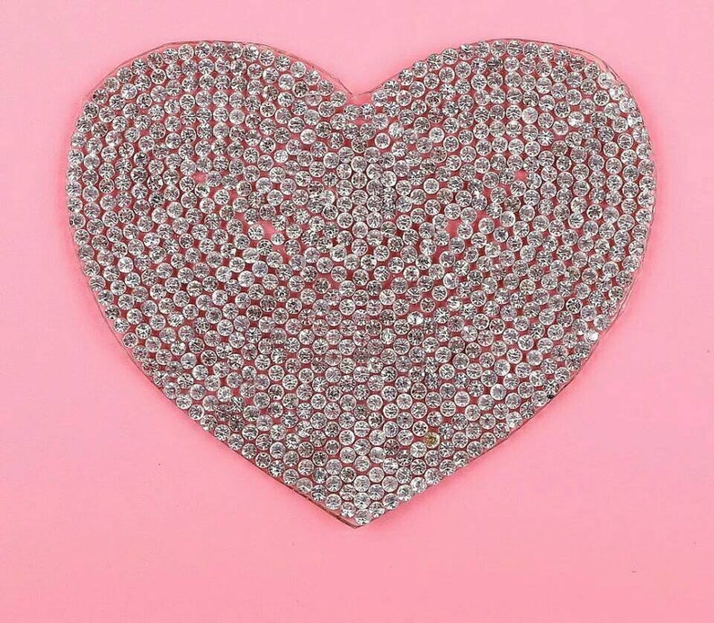 SEQUIN love heart iron on hotfix Sew on Applique Motif Patch