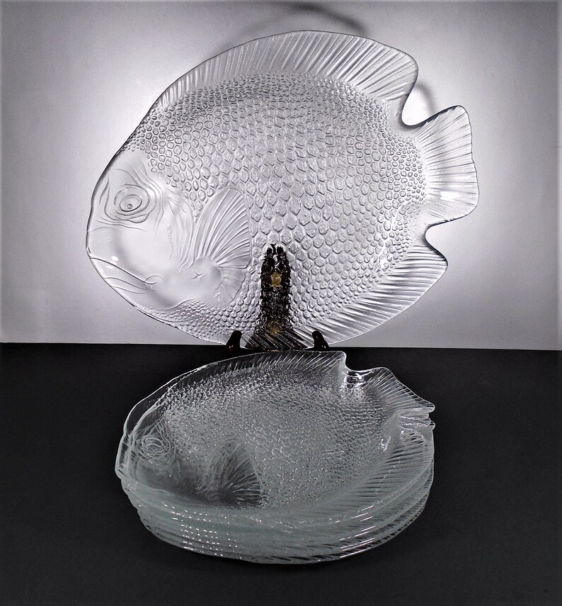 Arcoroc Poisson Clear Fish Plates Set EIGHT Dinner/Lunch ONE Etsy