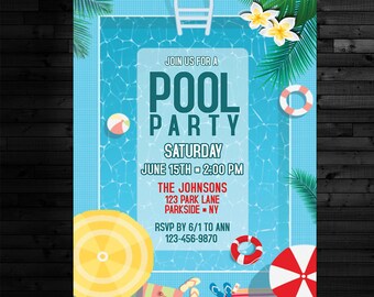 Pool Party Flyer Etsy
