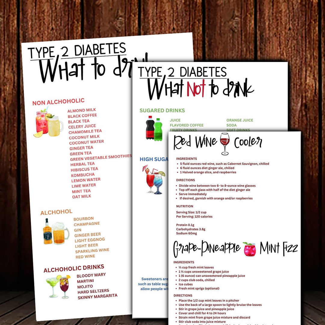 Diabetes Alcohol Drink List Diet Sheet Guide Patient Etsy