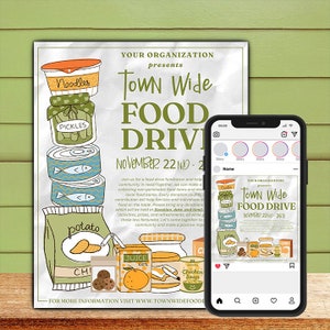 Food Drive Template - Social Media Post - Editable in Canva - Fundraiser Template - Instant Download -Computer, Print & Mobile Optimized