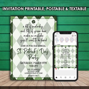 St Patricks Day Invitation Template Holiday Party Invite Editable in Canva Social Media Post Instant Download Print & Mobile Optimized