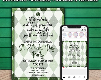 St Patricks Day Party Invitation Template, Editable Canva (Instant Download)