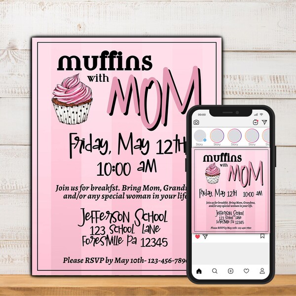Muffins With Mom Editable Invitation Etsy