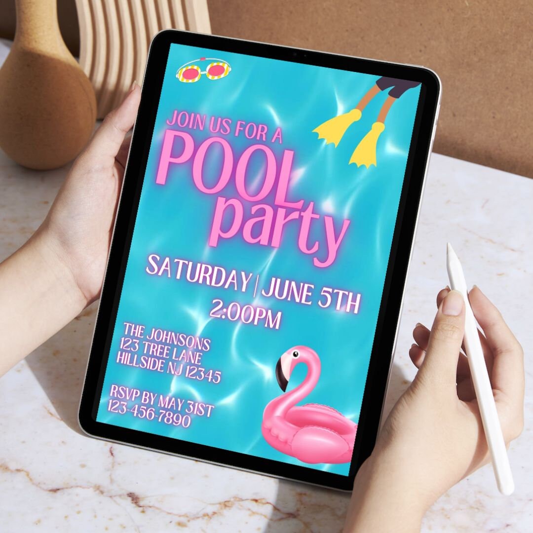 Pool Party Printable &amp; Video Invitation Editable in Canva - Etsy