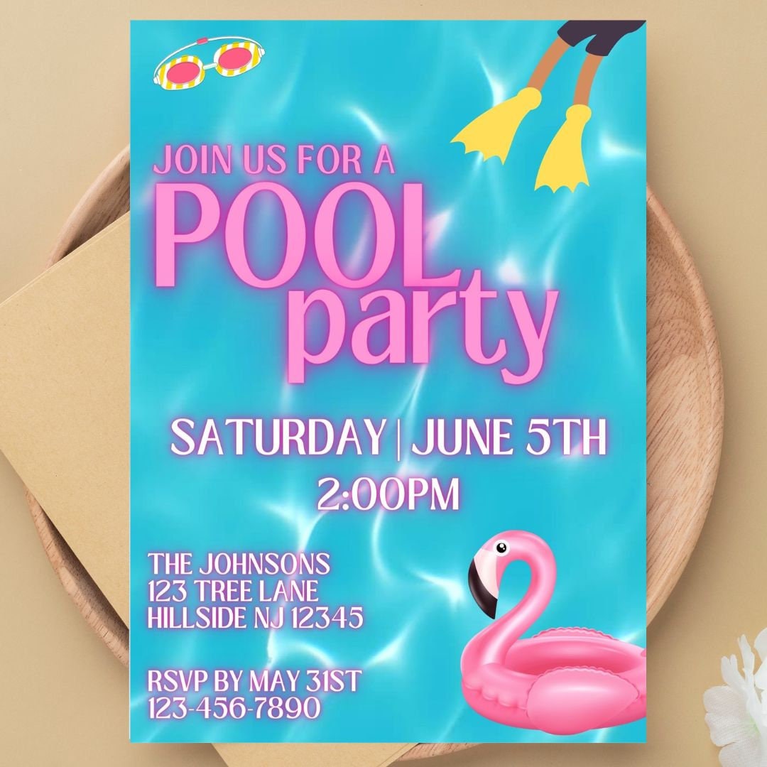 Pool Party Printable &amp; Video Invitation Editable in Canva - Etsy