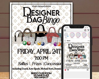 Designer Bag Bingo Flyer and Social Media Post Templates, Editable in Photoshop, Instant Download, Optimized for Print. Mobile and Posting