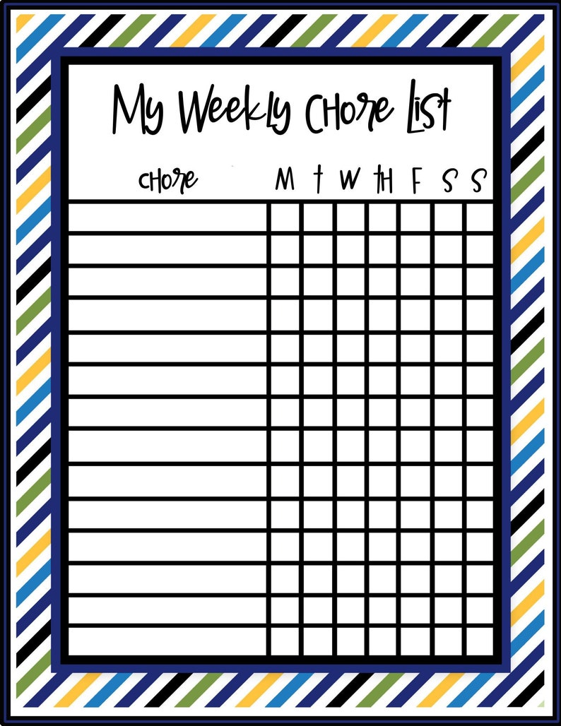 Editable Chore Chart Template, Printable Weekly List (digital Download ...