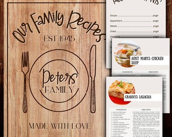 Plantilla de recetario editable, tarjetas de recetas imprimibles, Canva (descarga digital)