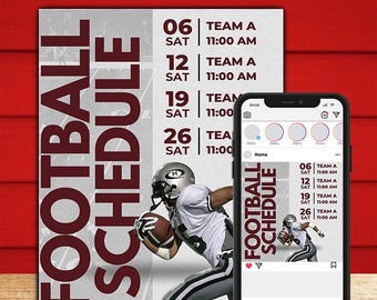 Football Schedule Flyer & Social Media Templates, Editable in Canva (Instant Download)