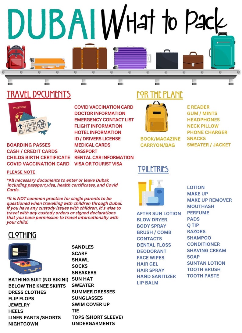 What to Pack List Dubai Island Packing Listtravel List Etsy