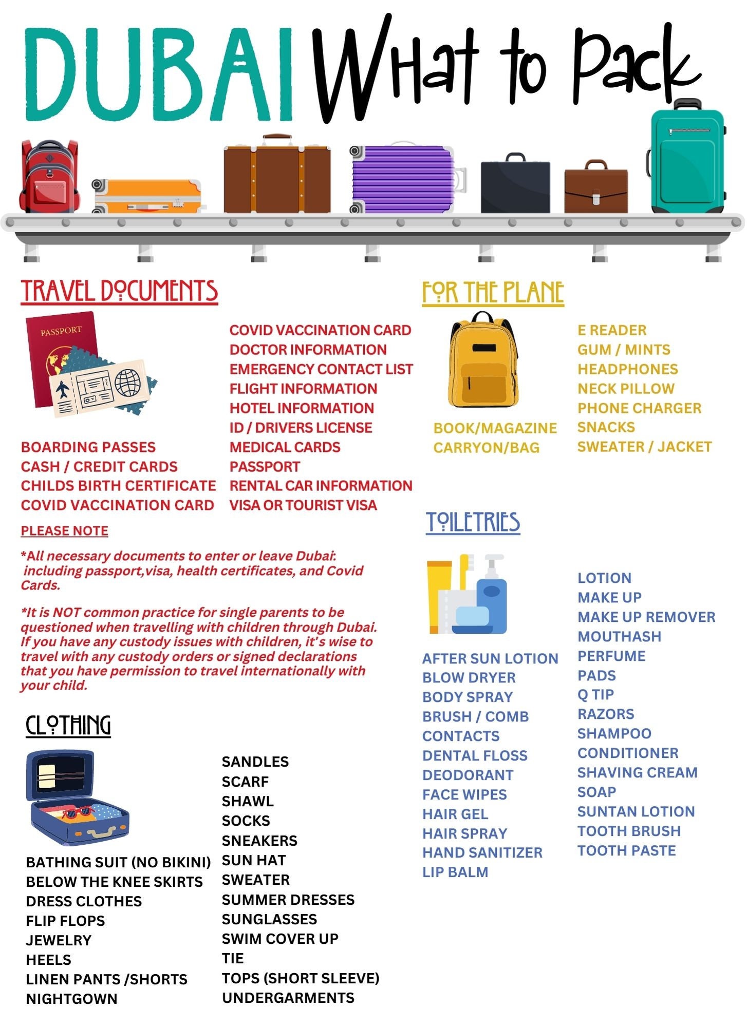 What to Pack List, Dubai UAE Packing Checklist, Editable in Canva