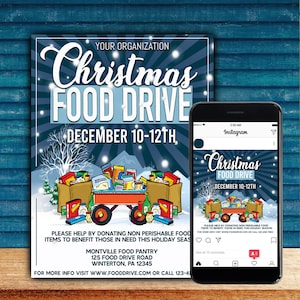 Christmas Food Drive Flyer Template - Editable in Photoshop - Social Media Post - Instant Download - Computer, Print & Mobile Optimized