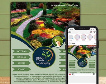 Landscaper Flyer and Social Media Template, Lawn Care Template, Editable in Canva, Optimized for Desktop, Mobile, Posting and Printing