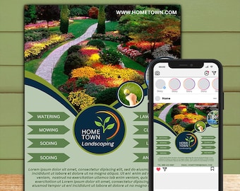 Landscaping Flyer Template, Lawn Care, Editable Canva Design (Digital Download)