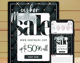 Cyber Monday Flyer & Social Media Post Templates, Editable in Canva (Instant Download)