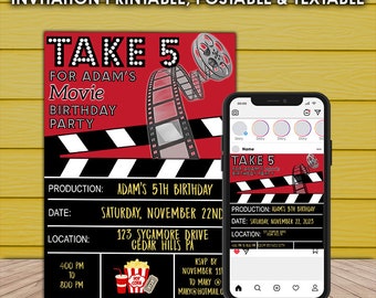 Movie Birthday Party Invitation Template - Editable Photoshop (Digital Download)