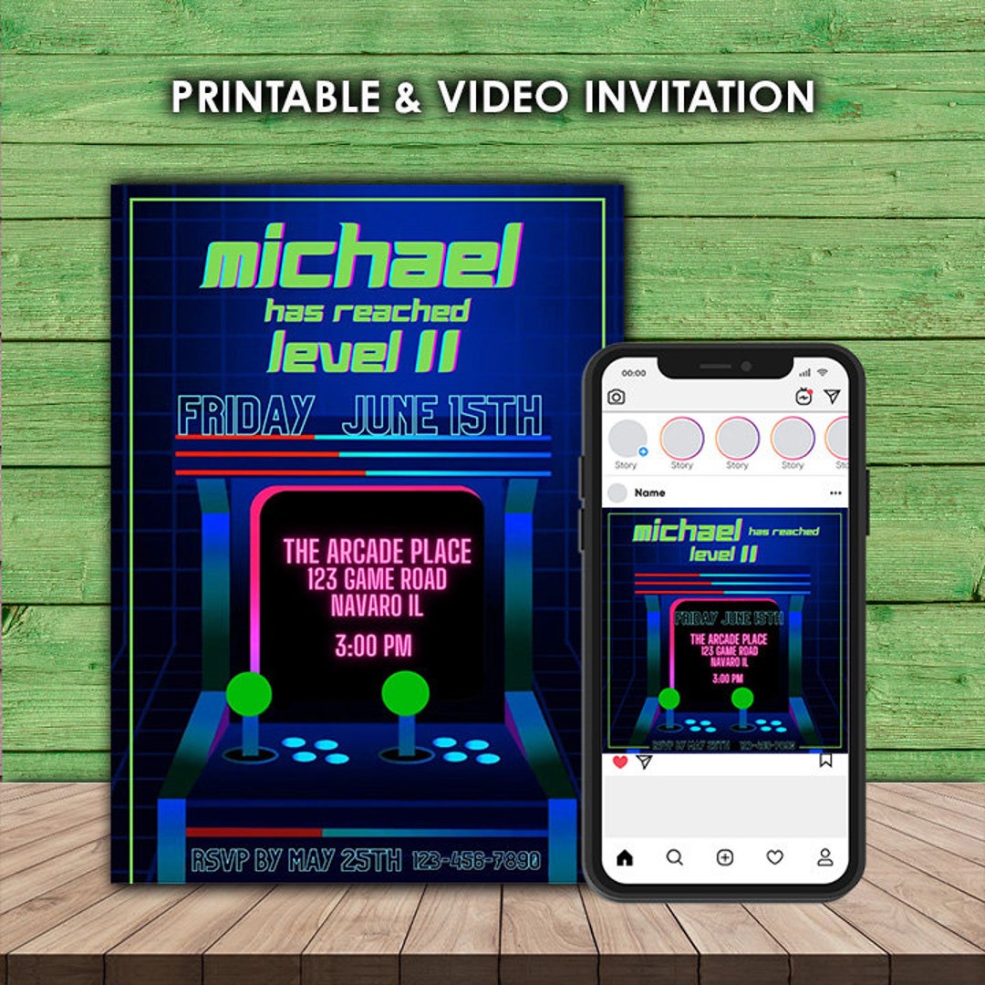 Video Game Invitation Template - Editable in Canva - Social Media Post ...
