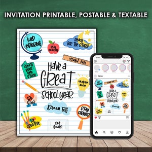 Modelo de cartão de volta às aulas - editável no Canva - postagem em mídias sociais - download instantâneo - otimizado para impressão e celular