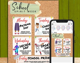 School Spirit Week Flyer and Instagram Template, School Pride Weekr, Editable in Canva Template, Instant Download, 1 Flyer 1 Instagram File