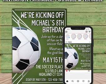 Soccer Birthday Invitation, Editable Sports Template (Digital Download)