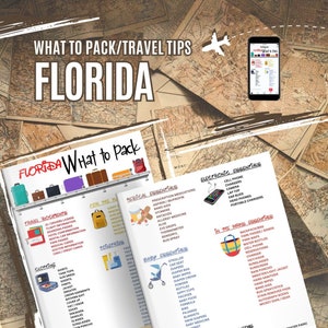 Packliste, Packliste für Florida, bearbeitbar in Canva oder Druck wie sie ist, 6 Dateien (2 jpegs, 2 pdfs und 2 Canva Dateien)
