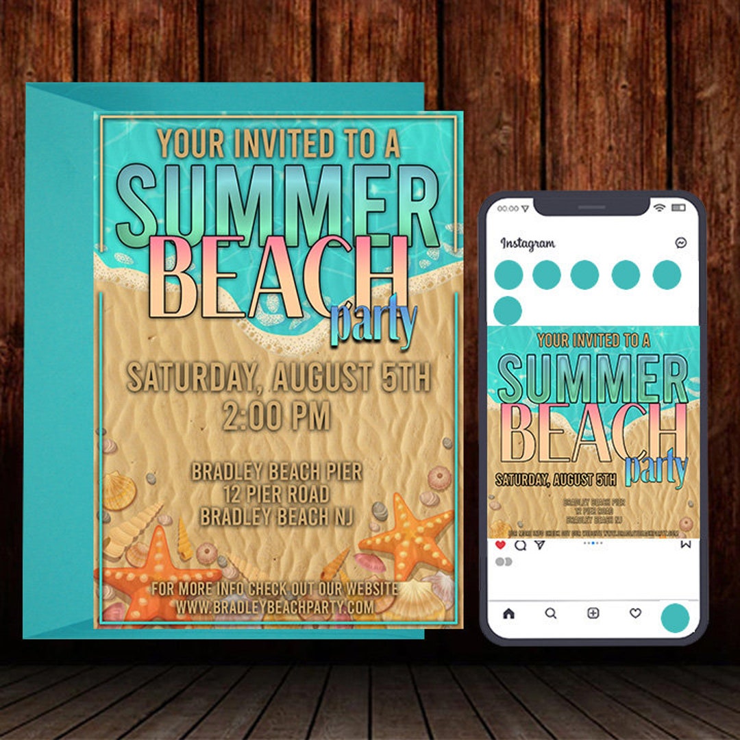Beach Invitation Template Beach Party Editable in Etsy