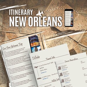 New Orleans Travel Itinerary, Vacation Planner, Editable in Canva,2 Verisons, Digital Downloads, Printable (8.5 x 14) and Digital Phone Size