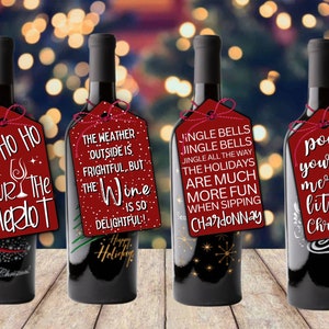 Grappige kerstwijn cadeaulabellabels - kerstcadeaulabels - wijncadeau - grappige wijnlabelset - wijnlabels, 4 bewerkbare, afdrukbare tags Canva